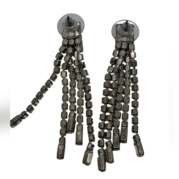 Vintage Crystal Fringe Dangle Earrings - 80s Glam Statement - Picture 5 of 5